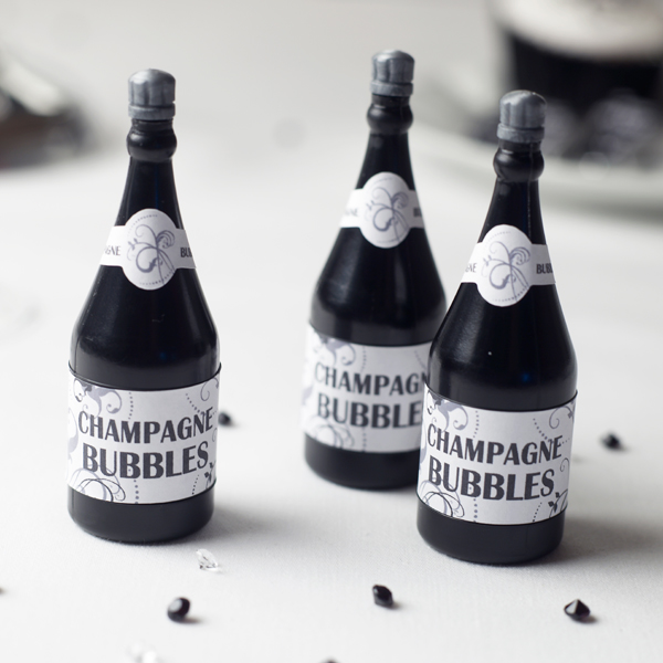 Ornate Swirl Black & White Champagne Bubbles