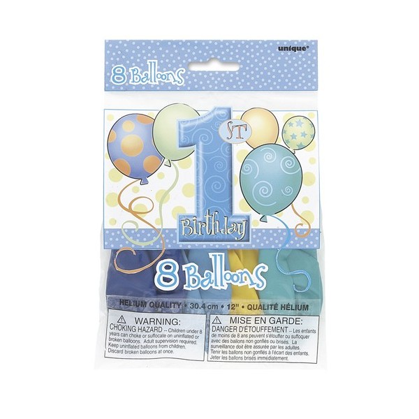 First Birthday Balloons Blue Printed Balloons