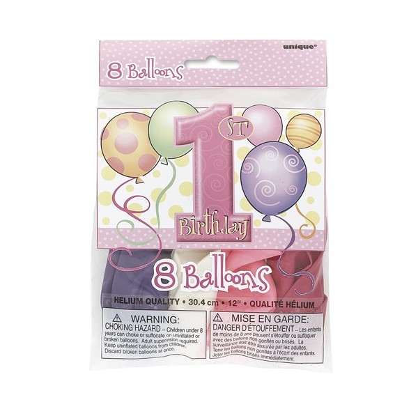 First Birthday Balloons Pink Printed Balloons