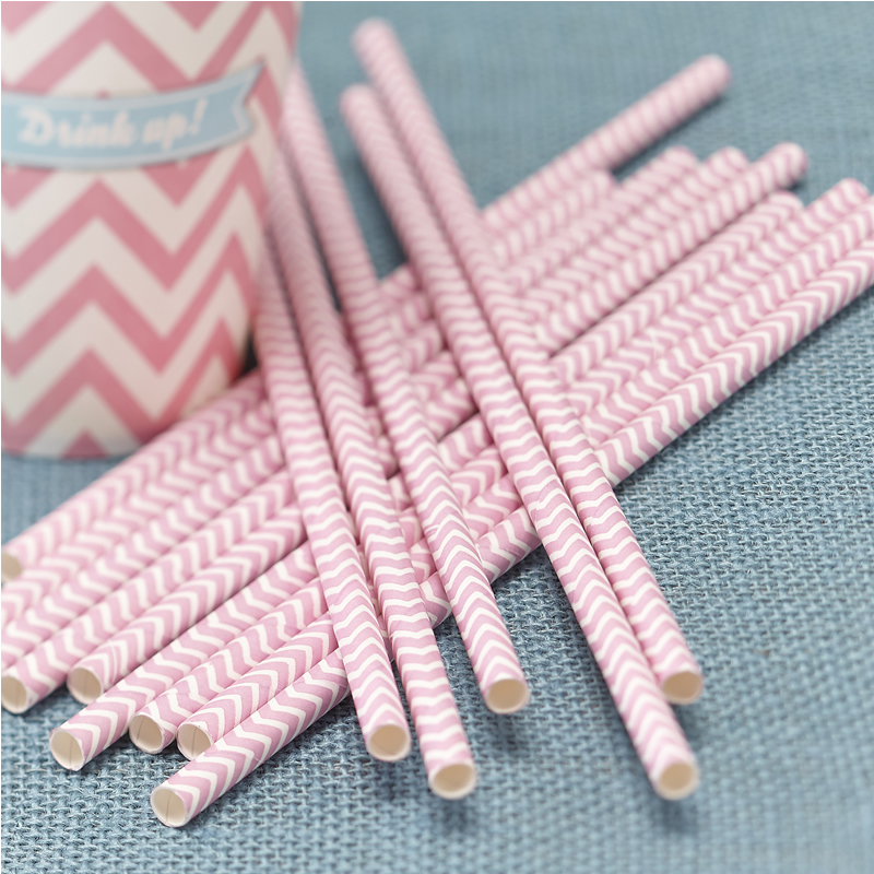 Powder Pink Paper Straws - Chevron Divine