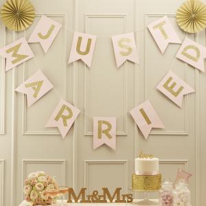 Pink & Gold Just Married Bunting - Pastel Perfection