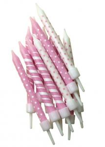 Pink Polka-Dot & Candy Cane Stripe Candles - tårtljus