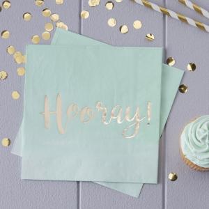 Mint & Gold Foiled Hooray Paper Napkins - Pick & Mix
