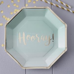 Mint & Gold Foiled Hooray Paper Plates - Pick & Mix