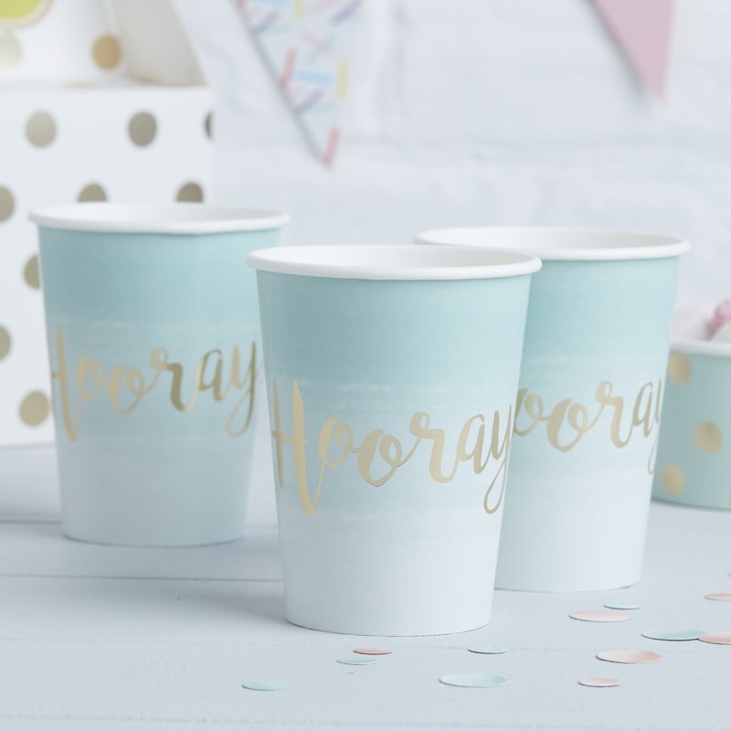 Mint & Gold Foiled Hooray Paper Cups - Pick & Mix