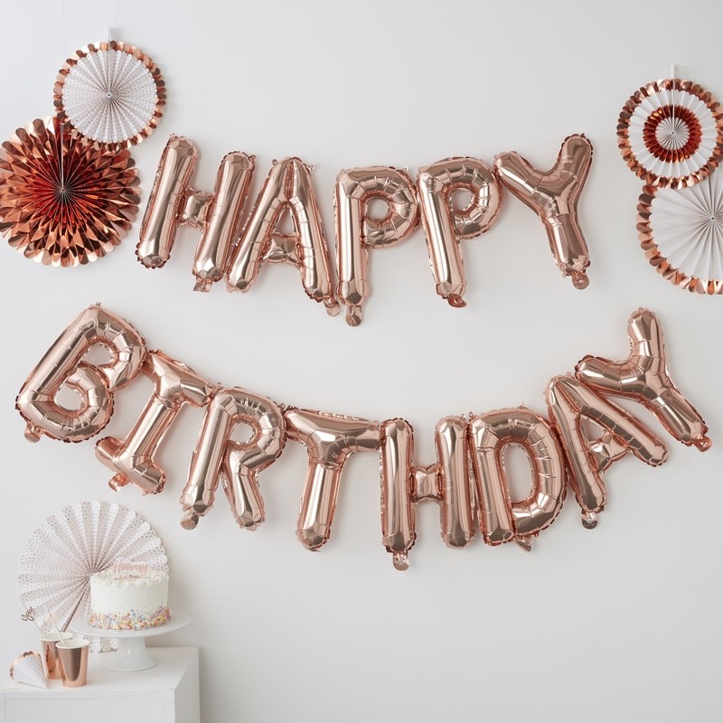 Rose Gold Happy Birthday Balloon Bunting - Pick & Mix