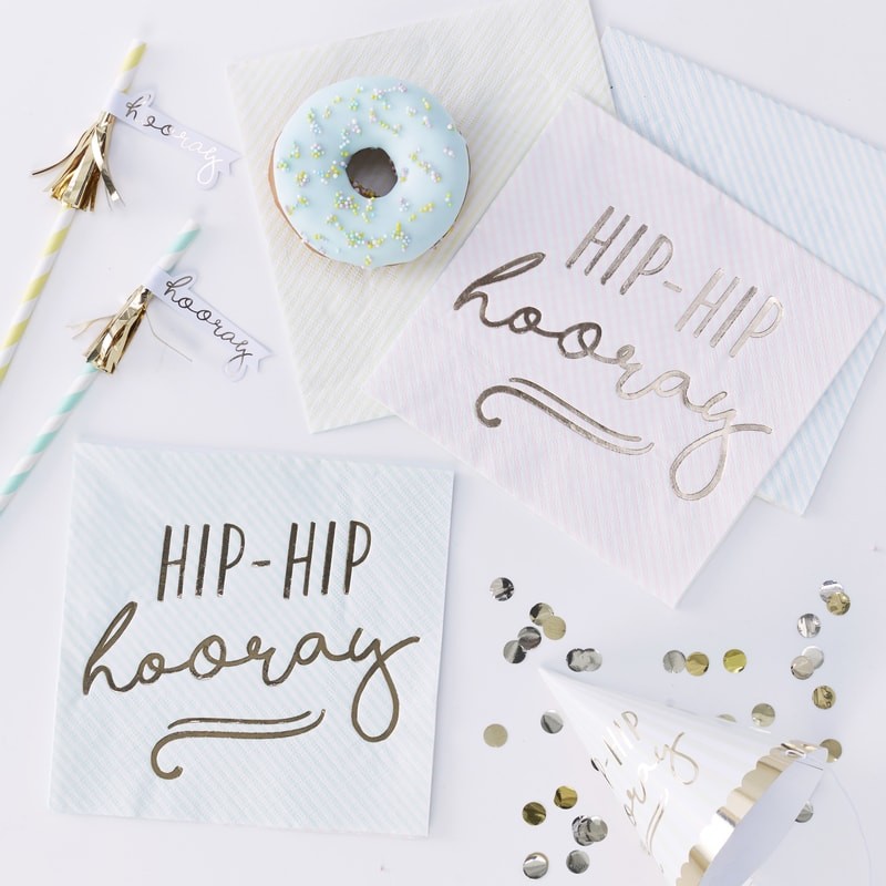 Gold Foiled Hip Hip Hooray Pastel Paper Napkins - Pick & Mix Pastel