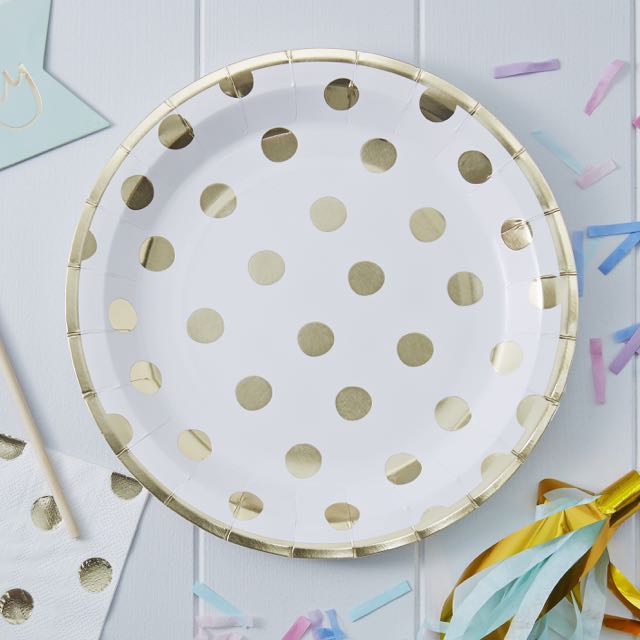 Gold Foiled Polka Dot Paper Plates - Pick & Mix