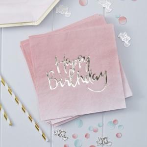 Gold Foiled Pink Ombre Happy Birthday Paper Napkins - Pick & Mix