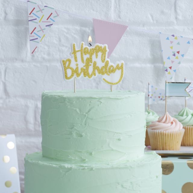 Sparkling Gold Happy Birthday Candle - Pick & Mix