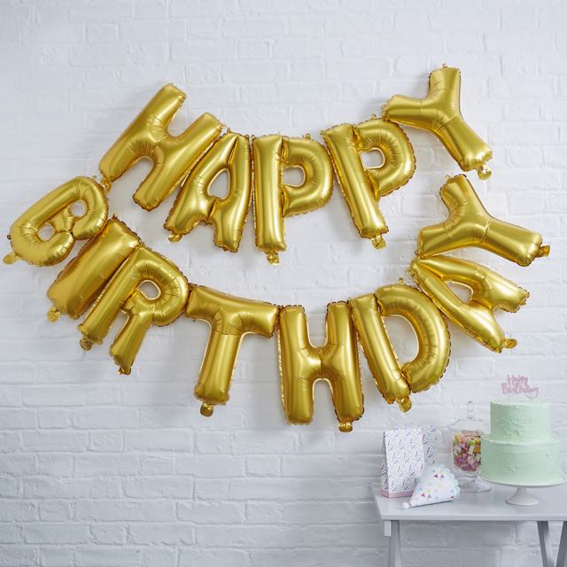 Gold Happy Birthday Foil Balloon Bunting - Pick & Mix