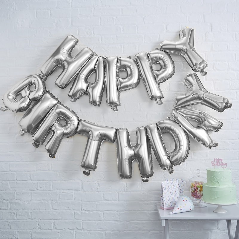Silver Happy Birthday Foil Balloon Bunting - Pick & Mix