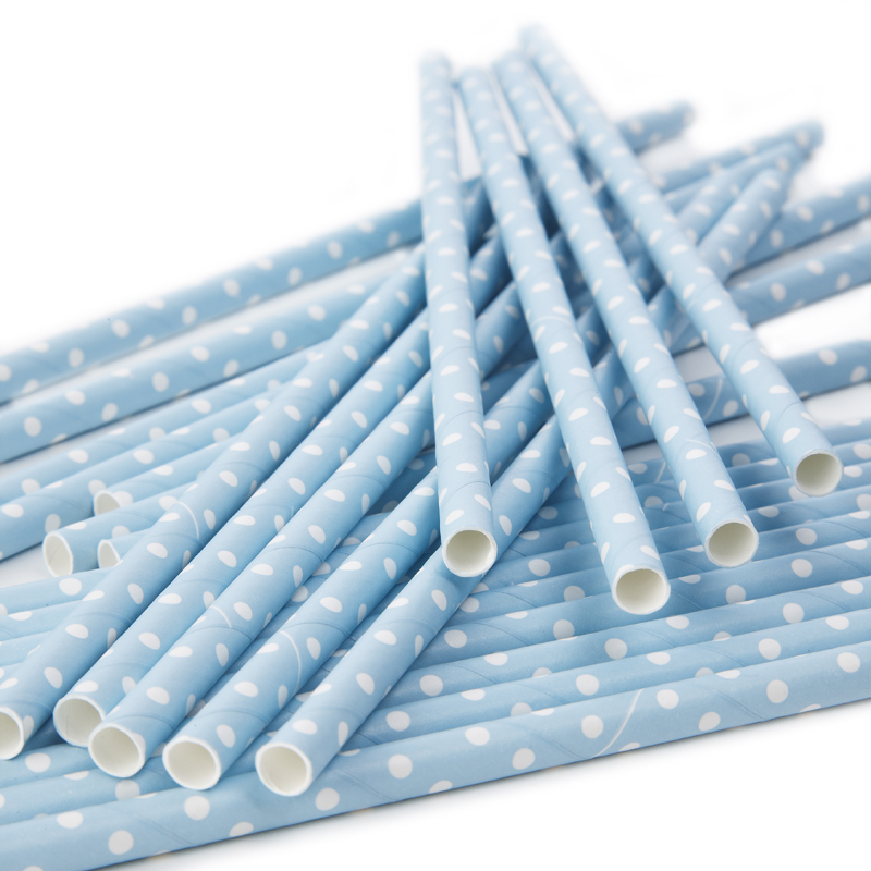 Caribbean Blue Polka Dot Paper Straws - turkosblåa & prickiga sugrör