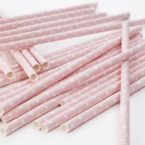 Baby Pink Polka Dot Paper Straws  - ljusrosa & prickiga sugrör