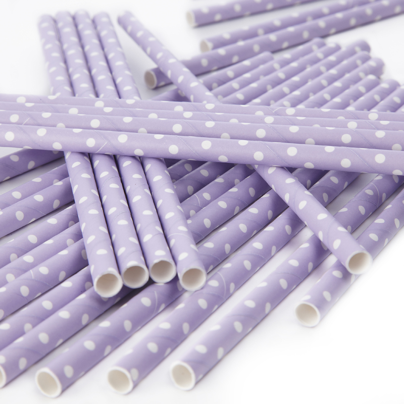 Lilac Polka Dot Paper Straws - ljuslila & prickiga sugrör