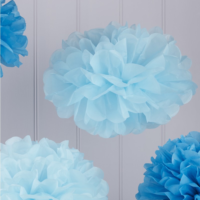 Tissue Paper Pom Poms - Baby & Dark Blue - Vintage Lace