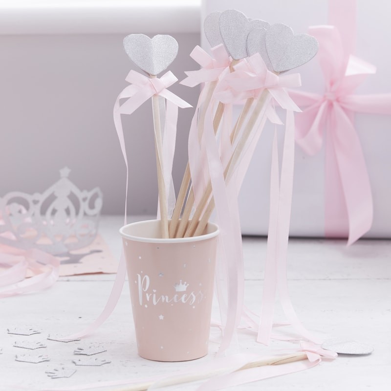 Silver Glitter Heart Wands - Princess Perfection Party