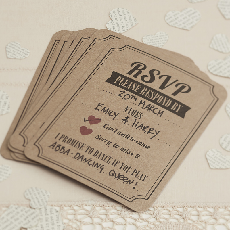RSVP Cards in Brown Kraft - Vintage Affair