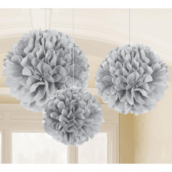 Silver Fluffy Tissue Paper Decorations