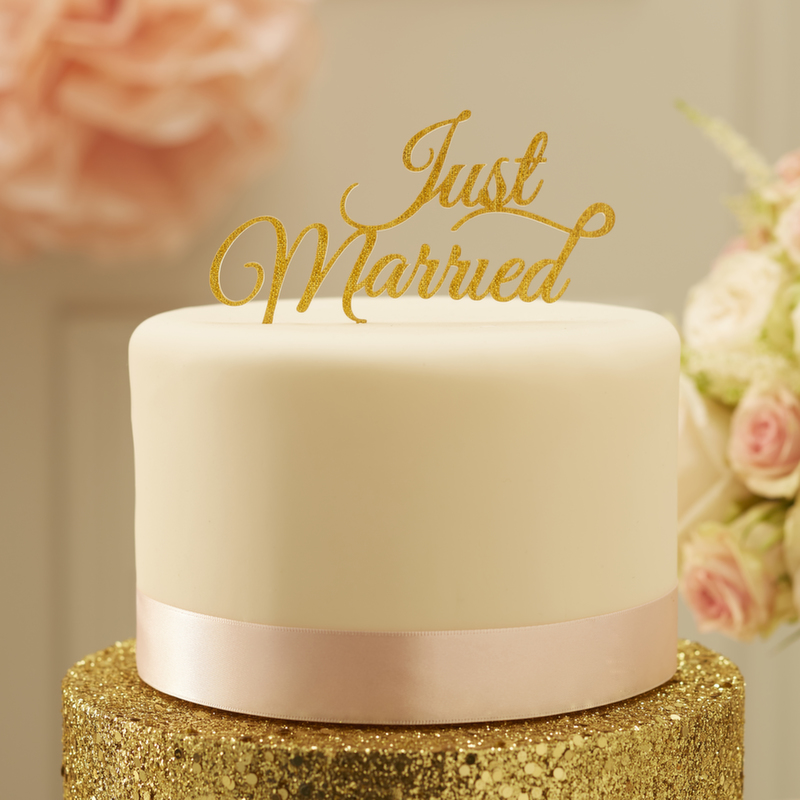 Sparkling Just Married Cake Topper Gold - Pastel Perfection