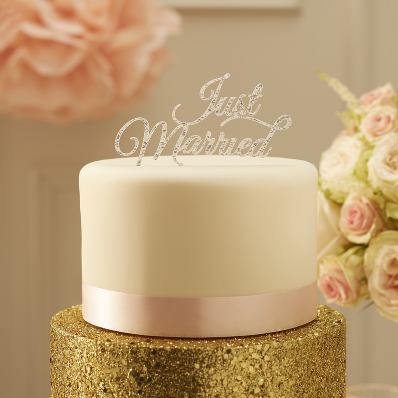 Sparkling Just Married Cake Topper Silver - Pastel Perfection