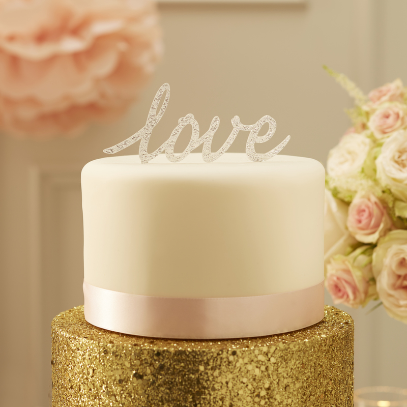 Sparkling Love Cake Topper Silver - Pastel Perfection