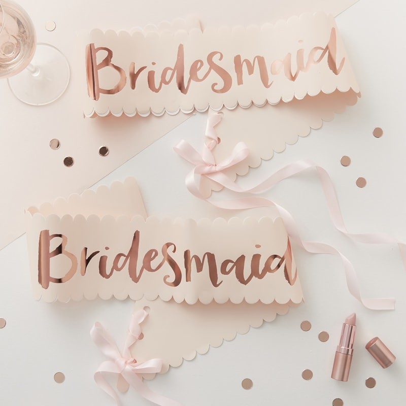 Pink And Rose Gold Bridesmaid Sashes - 2 Pack - Team Bride