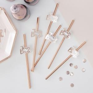 Rose Gold Foiled Team Bride Paper Straws - Team Bride