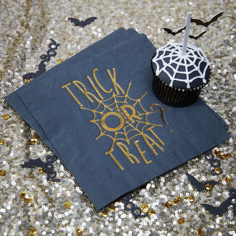 Gold Foiled Halloween Napkin - Trick Or Treat