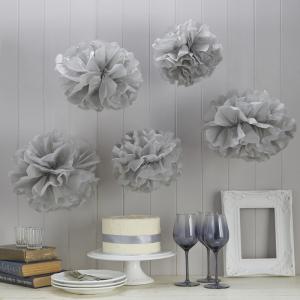 Tissue Paper Pom Poms Grey - Vintage Lace