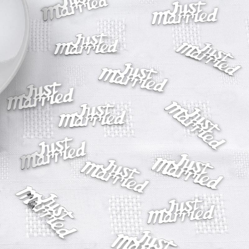 Just Married Silver Confetti - bröllopskonfetti