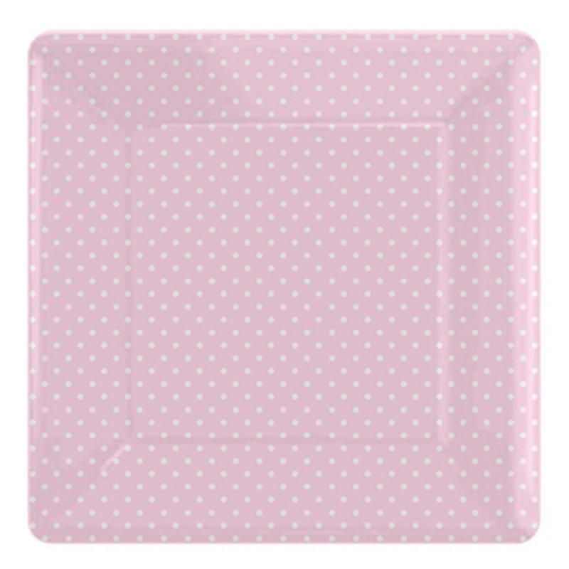 Paper Plates - Pink Polka Dot Square