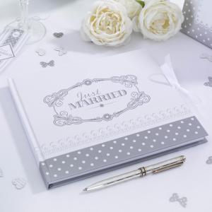 Guest Book - Chic Boutique White & Silver