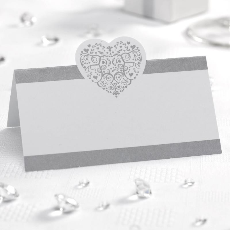 Place Cards - Vintage Romance White & Silver