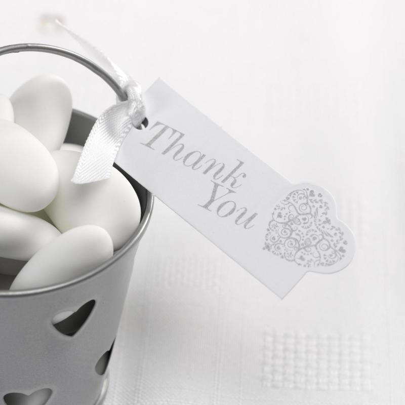 "Thank You" Luggage Tags - Vintage Romance White & Silver