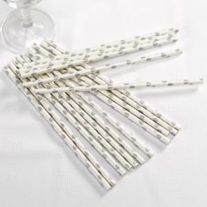 Paper Straws - Vintage Romance White & Silver Hearts