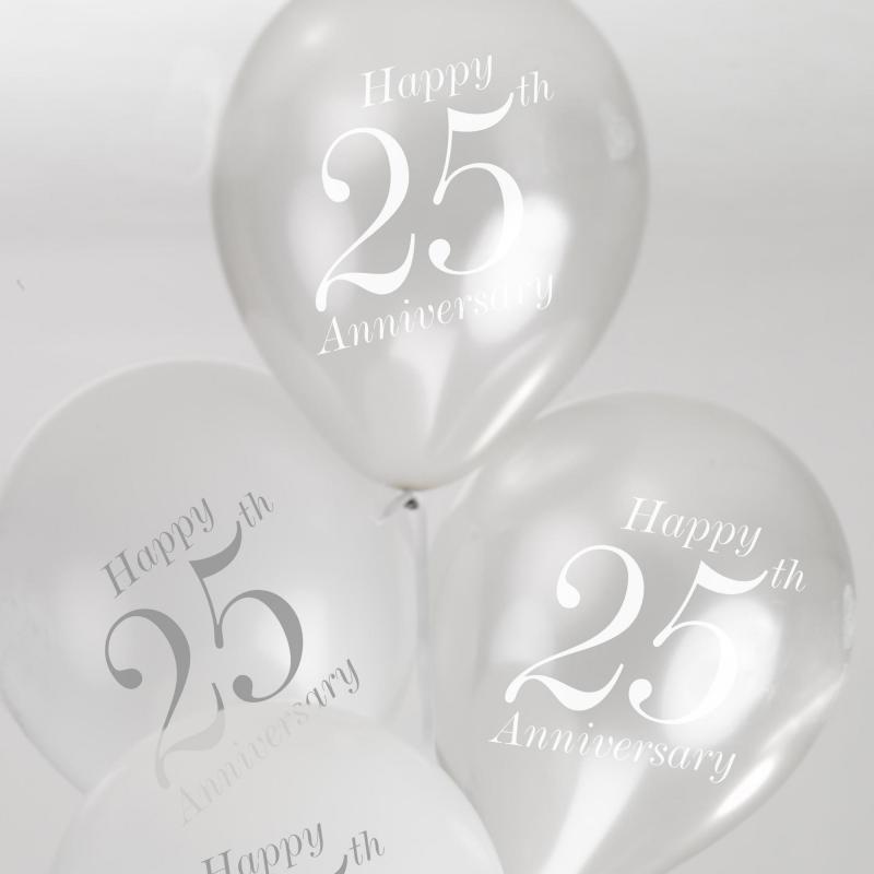25th Anniversary Balloons - Vintage Romance White & Silver