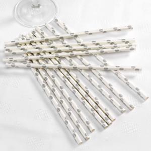 Paper Straws - Chic Boutique White & Silver Dots