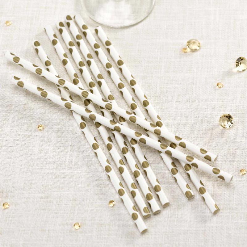 Paper Straws - Chic Boutique Ivory & Gold Dots
