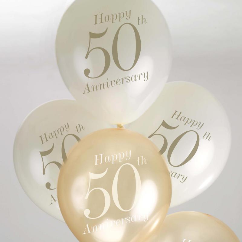 50th Anniversary Balloons - Ivory & Gold