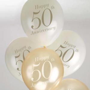 50th Anniversary Balloons - Ivory & Gold