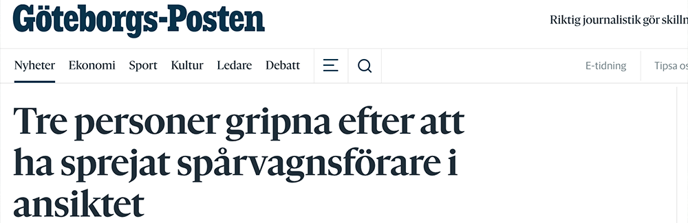 Spårvagnsförare blir sprayad i ansiktet