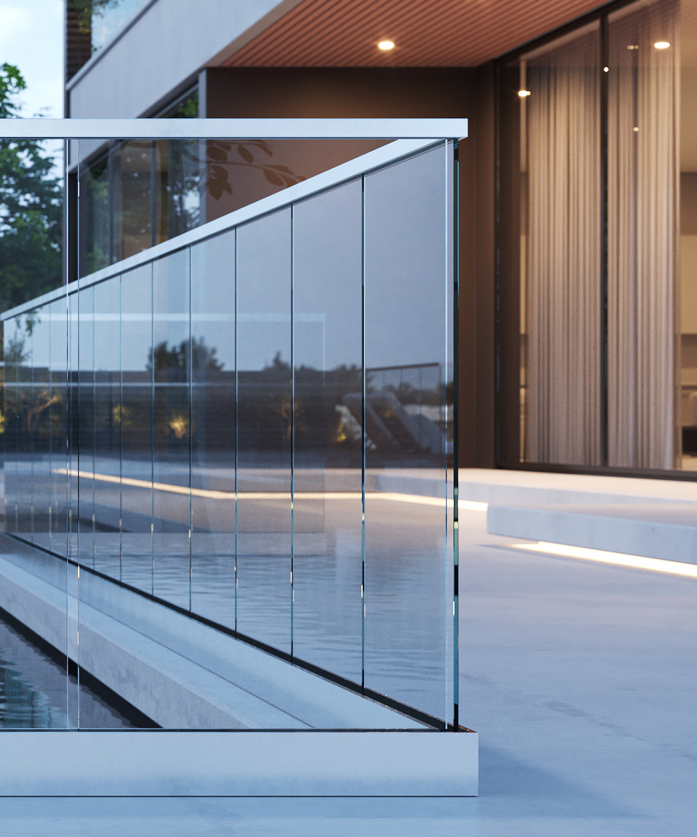 Glasräcke 2 sektioner stolpfritt hörna