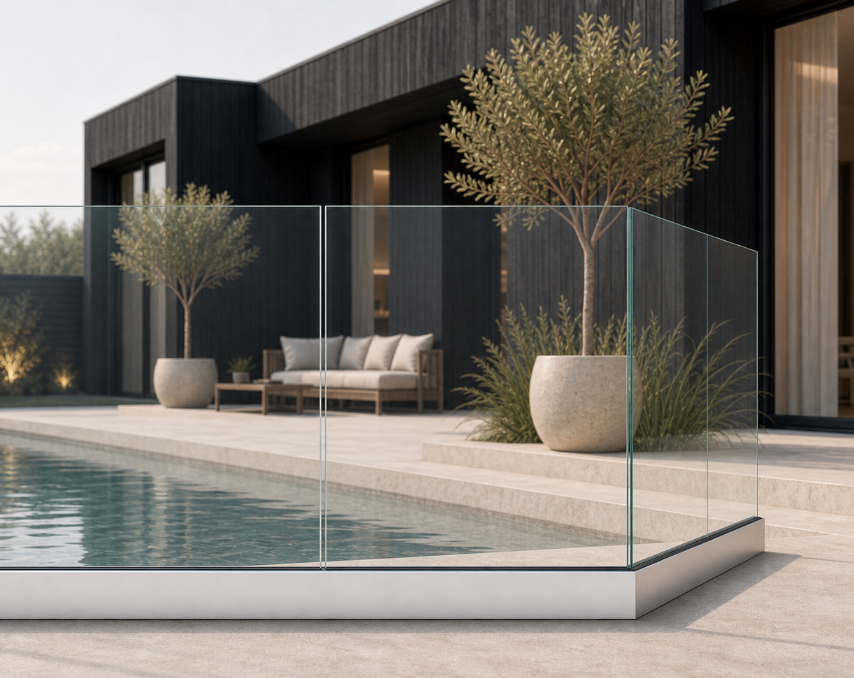 Glass railing 4 sections postless corner