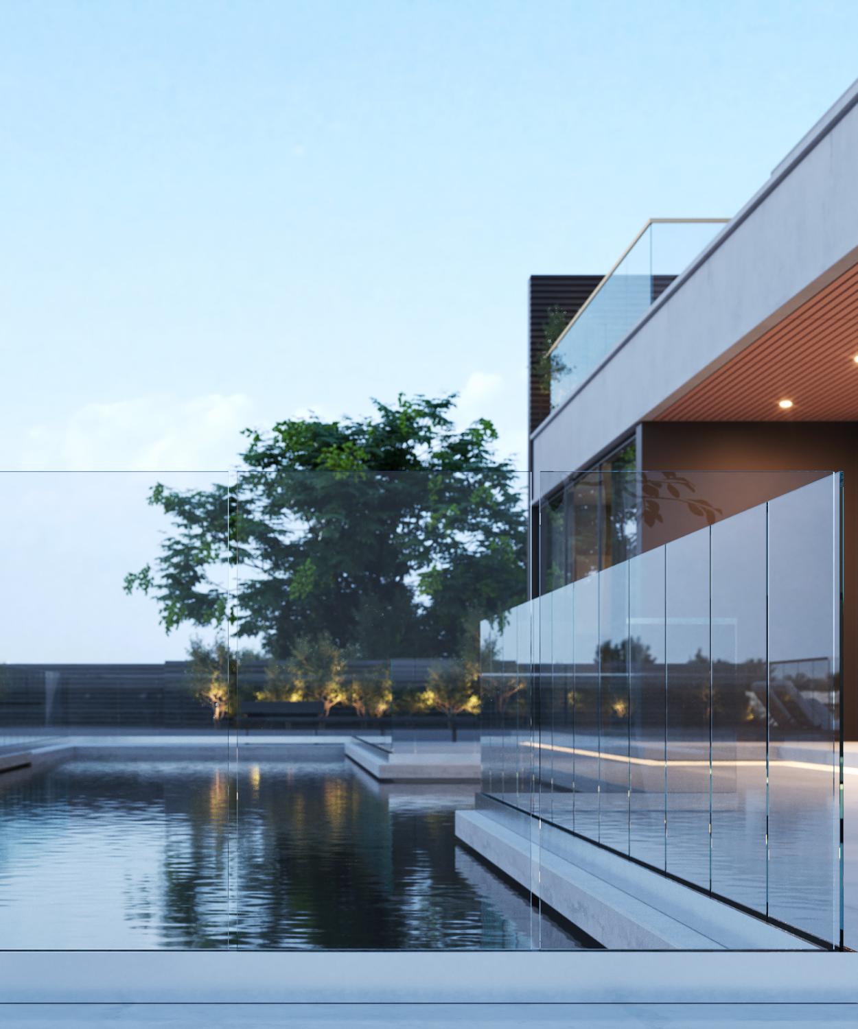 Glasräcke 6 sektioner stolpfritt hörna