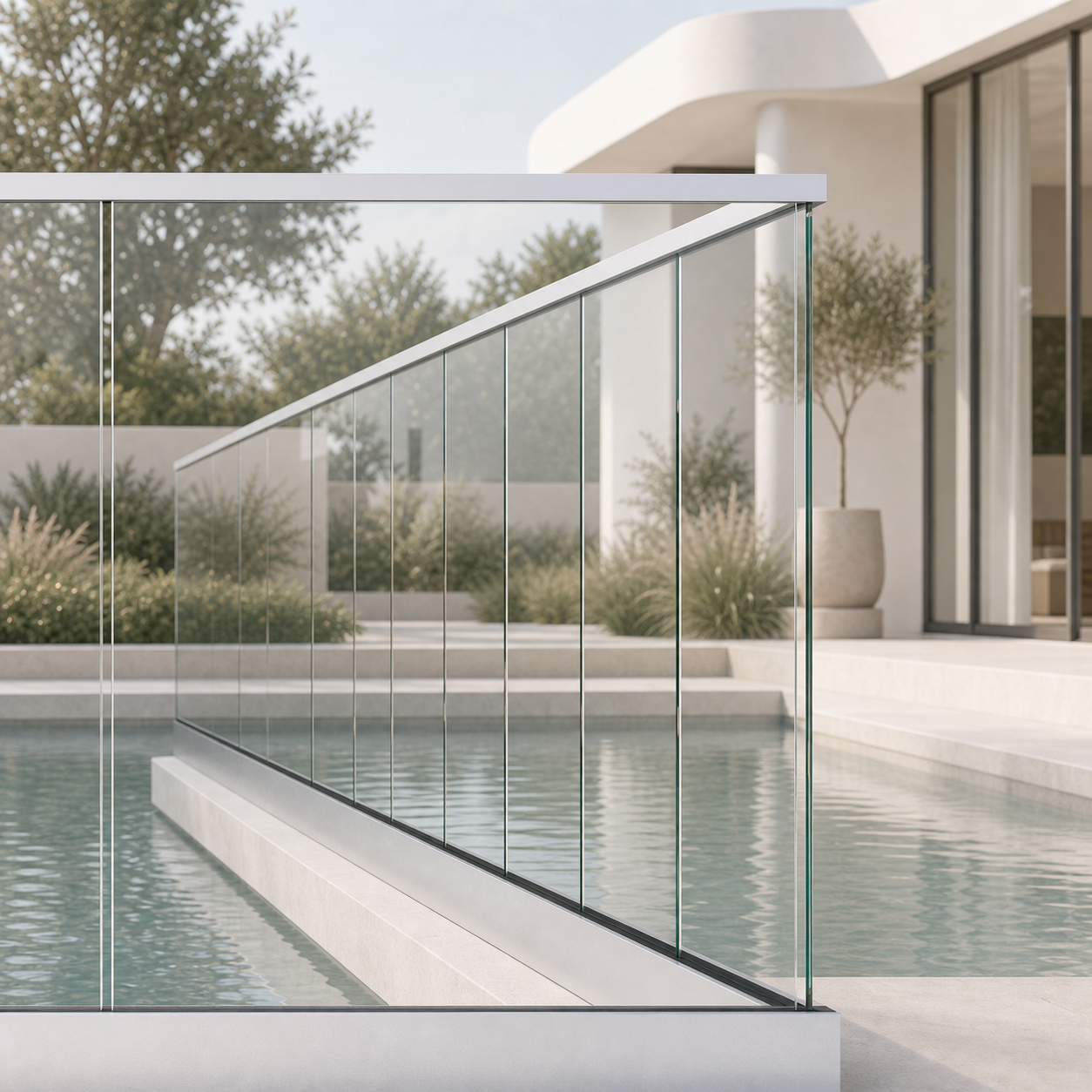 Glass railing 2 sections postless corner