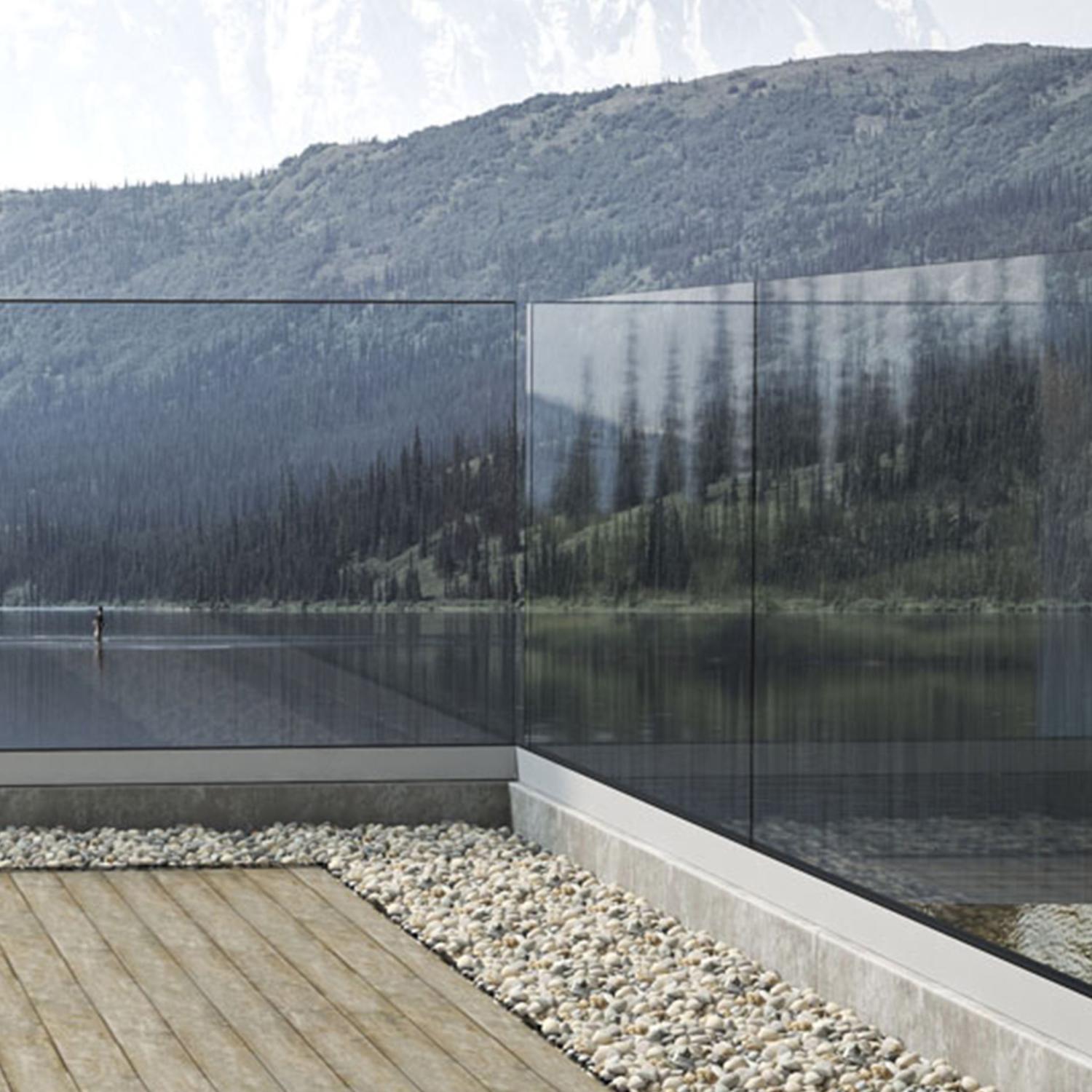 Glass railing 2 sections postless corner