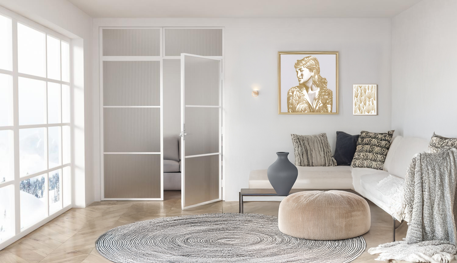 Industrivägg pardörr linjerad överliggare vit