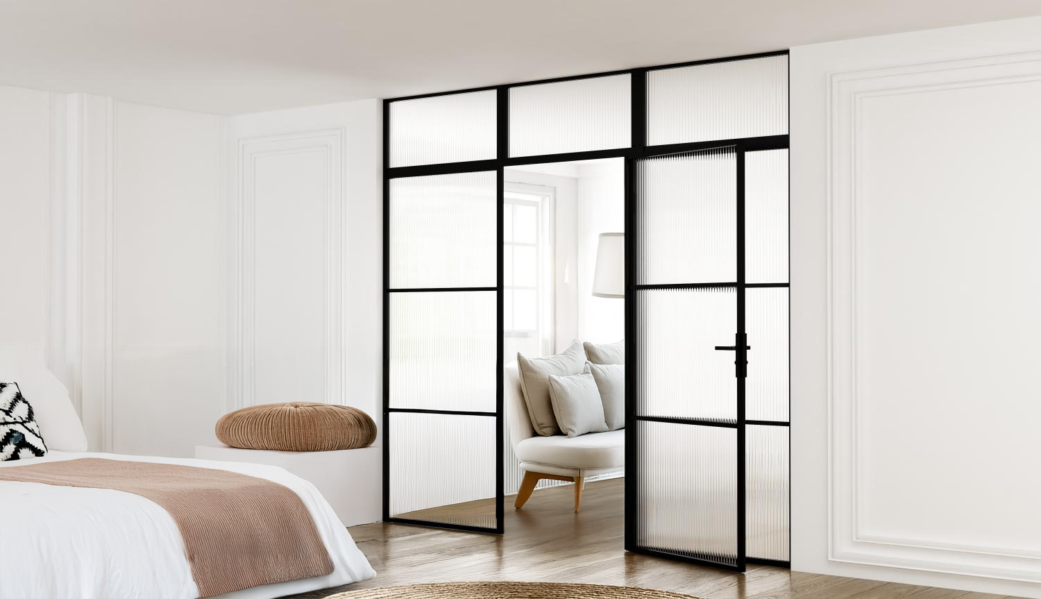 Industrivägg dörr + 2 väggar överliggare svart linjerat