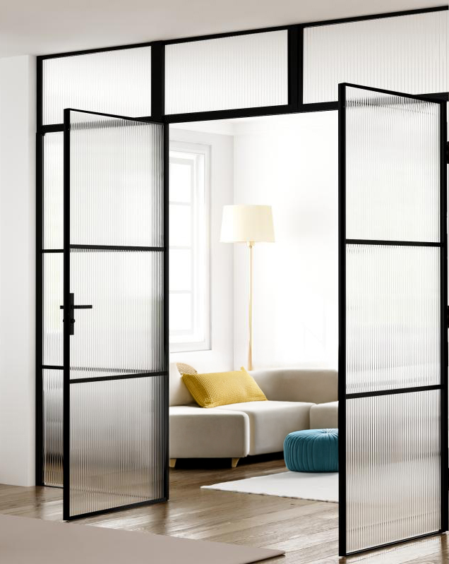 Industrivägg 2 dörrar + 2 väggar överliggare svart linjerat